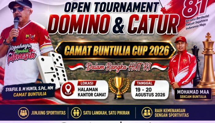 Semarak HUT ke-81 RI, Camat Buntulia Cup 2026 Hadirkan Adu Strategi Domino dan Catur