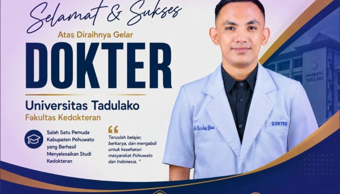 Reski Gau Putra Pohuwato Berhasil Menyelesaikan Pendidikan Kedokteran, Siap Mengabdi Untuk Masyarakat